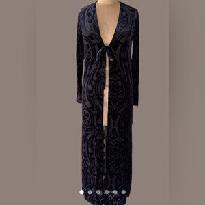 Elegant Navy Velvet Long Cardigan
